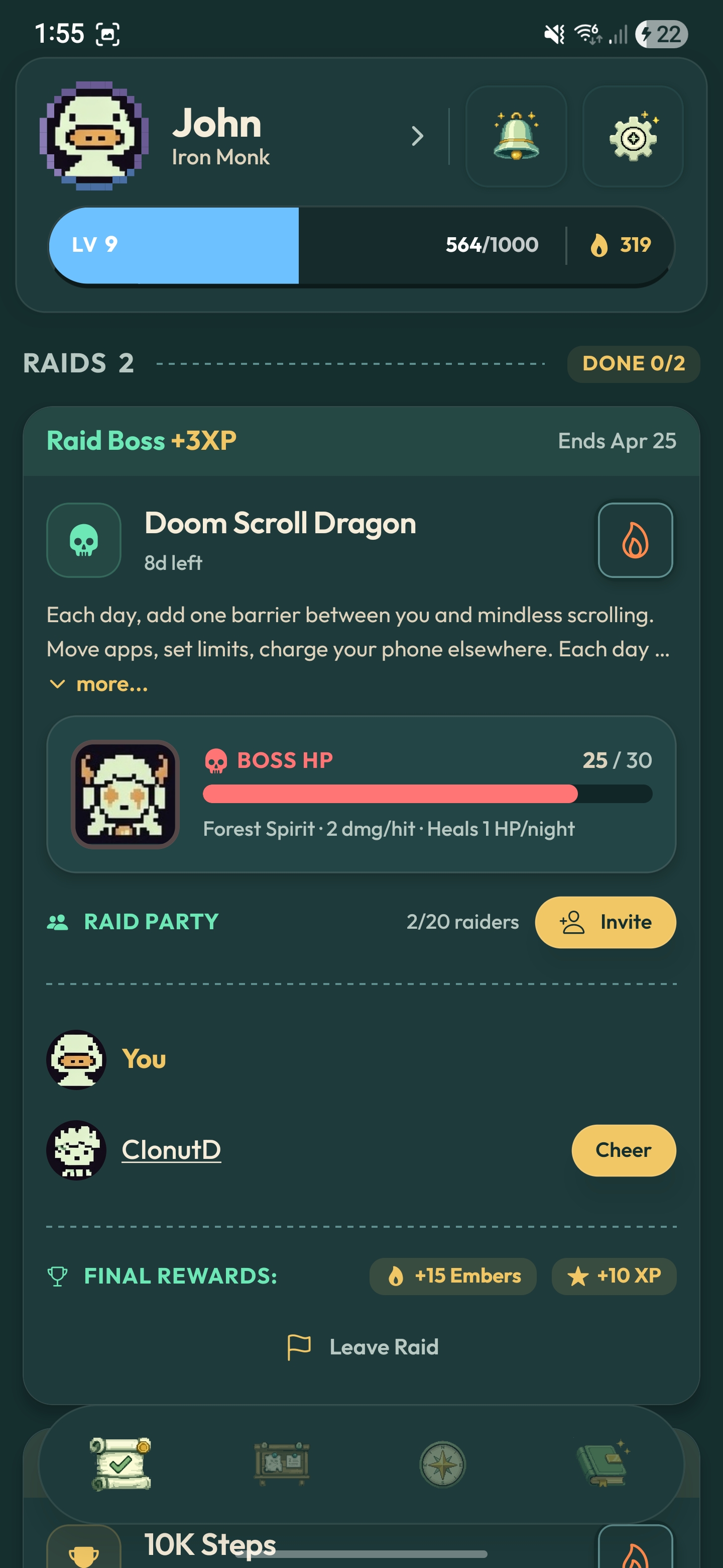 CheckMate co-op habit raid where friends defeat a shared dragon boss through check-ins